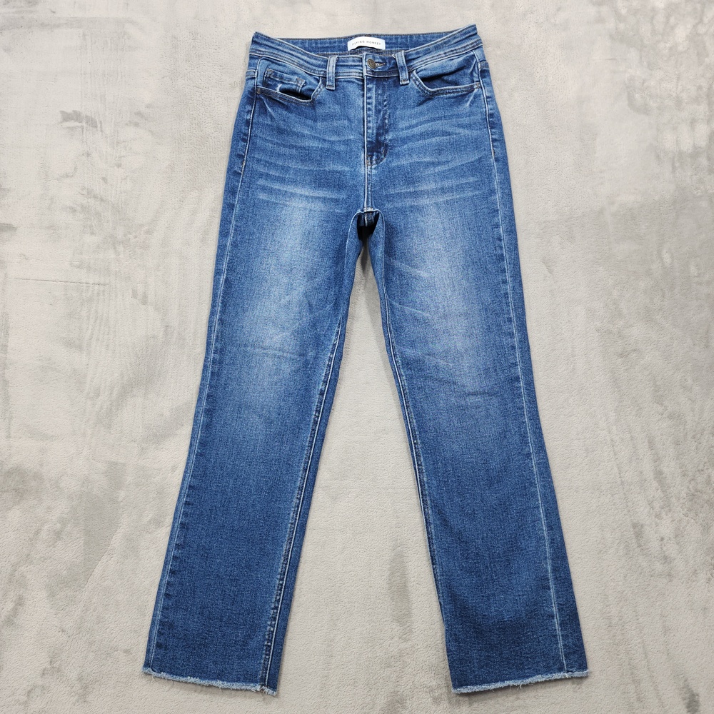 Flying Monkey Jeans Women 28 Blue A Little Close High Rise Slim Straight Raw Hem
